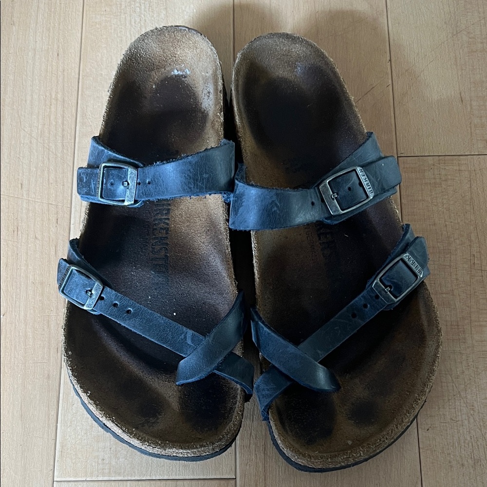 Birkenstock Navy Leather Double Strap Sandals - Picture 8 of 13
